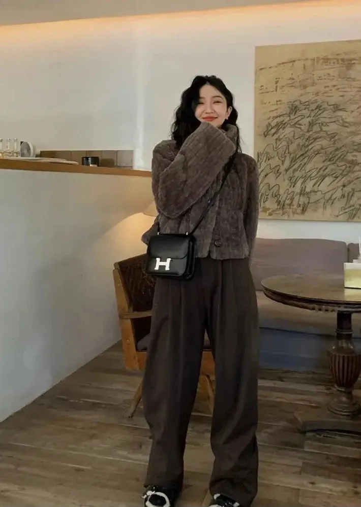 Cropped Faux Buttoned Fur Coat