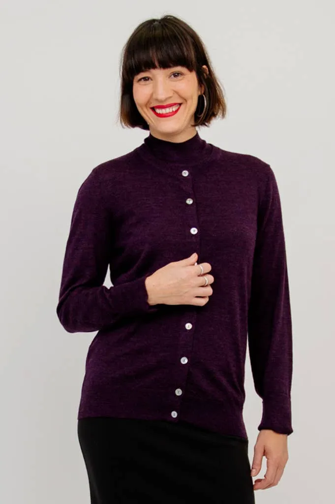 Kitten Cardigan, Plum, Merino Wool: