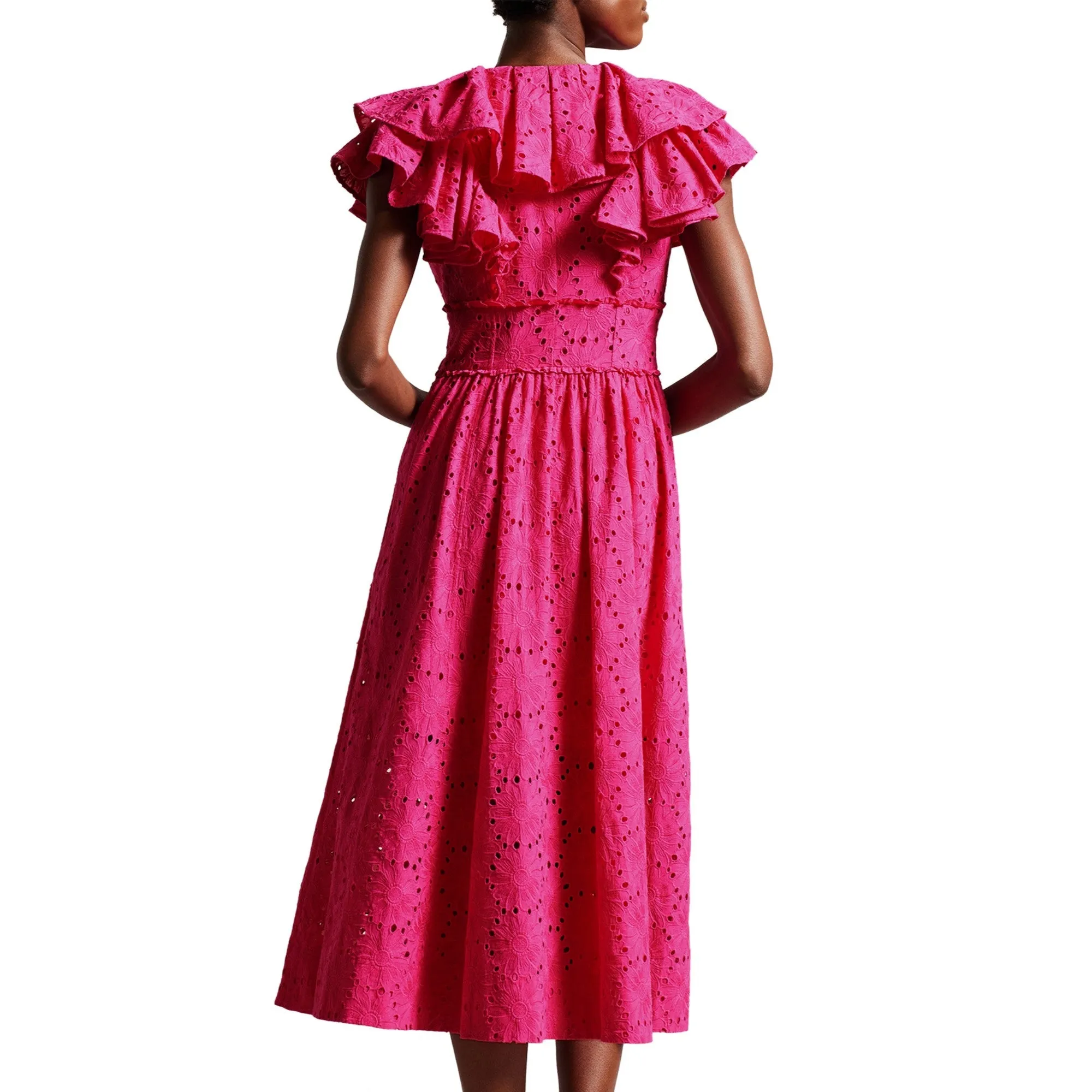 Women Wmd-Mirza-Ruffle V Neck Midi Sundress - Brt-Pink